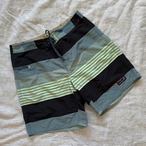 Patagonia Mens Wavefarer Boardshorts 19", size 34, Blue/Green Stripe